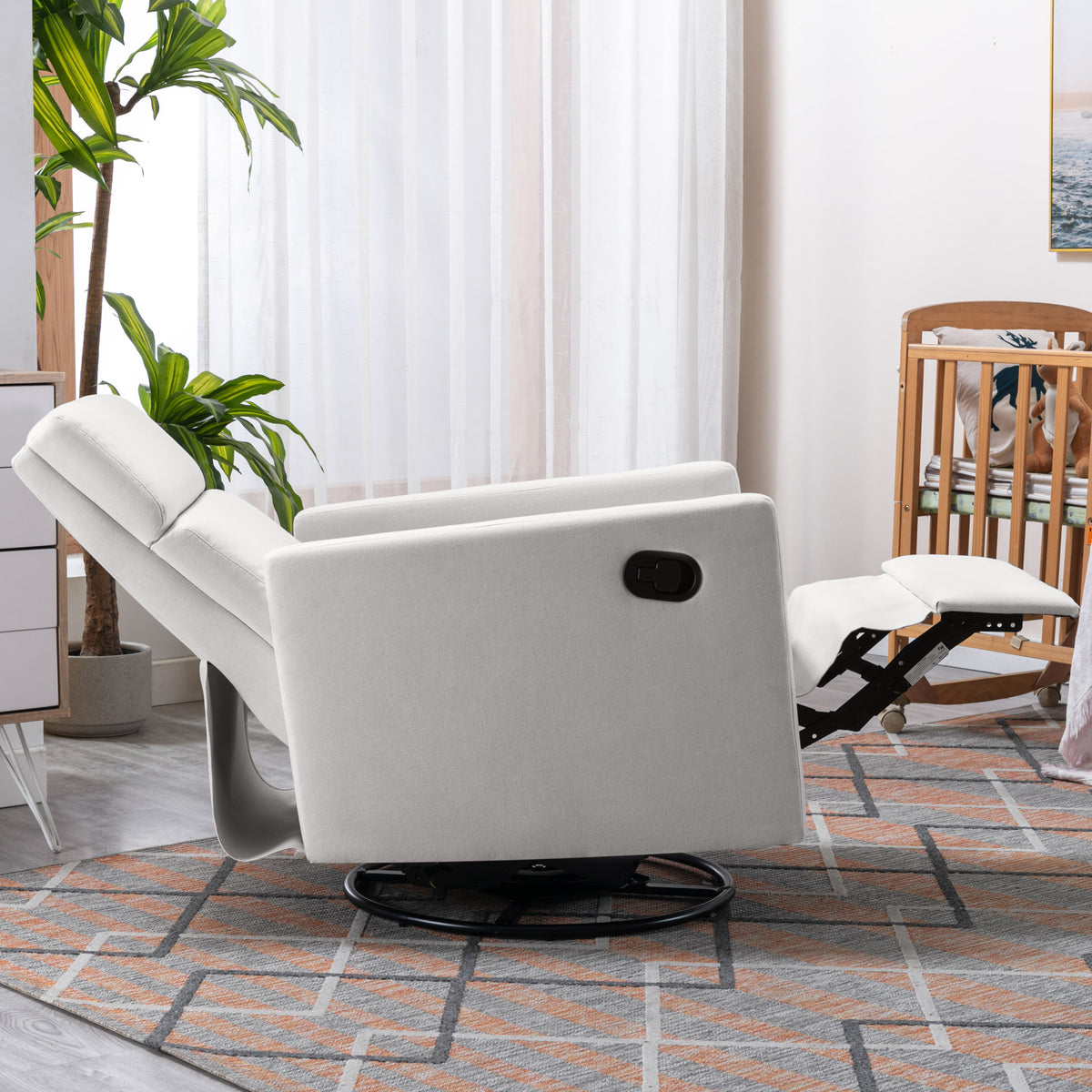 Beige Modern Upholstered Rocker Recliner Chair