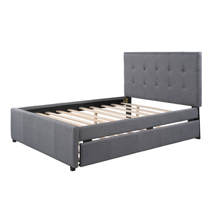 Linen Upholstered Bed with Trundle Full