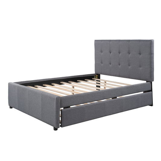 Linen Upholstered Bed with Trundle Full