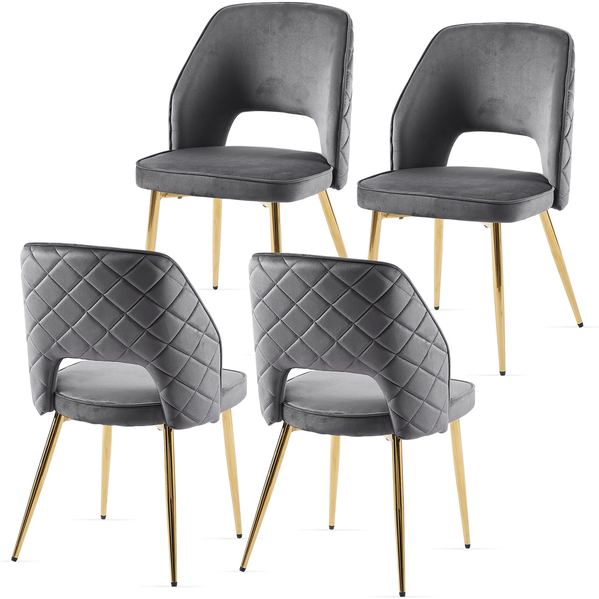 Grey Velvet Dining Chair Set (4 pcs) – Gold Legs