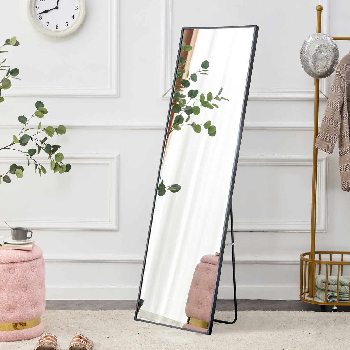 Full-Length Aluminum Mirror 65 x 23 Black Frame