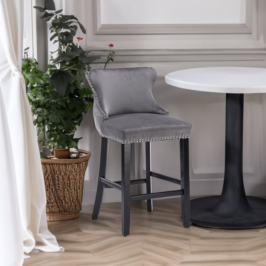 Velvet Wingback Bar Stool Set (2 pcs) – Gray