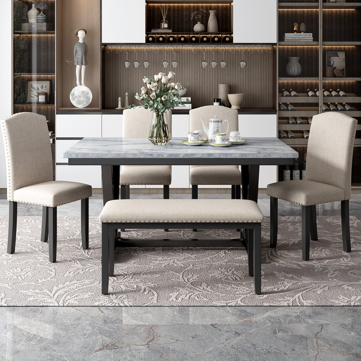 6-Piece Modern Dining Set – White Finish