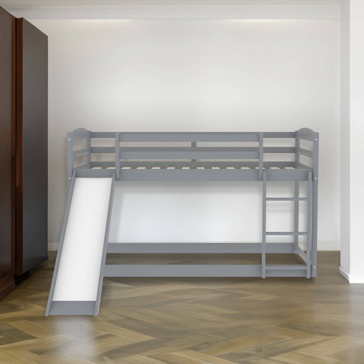 Twin Over Twin Bunk Bed with Slide Gray