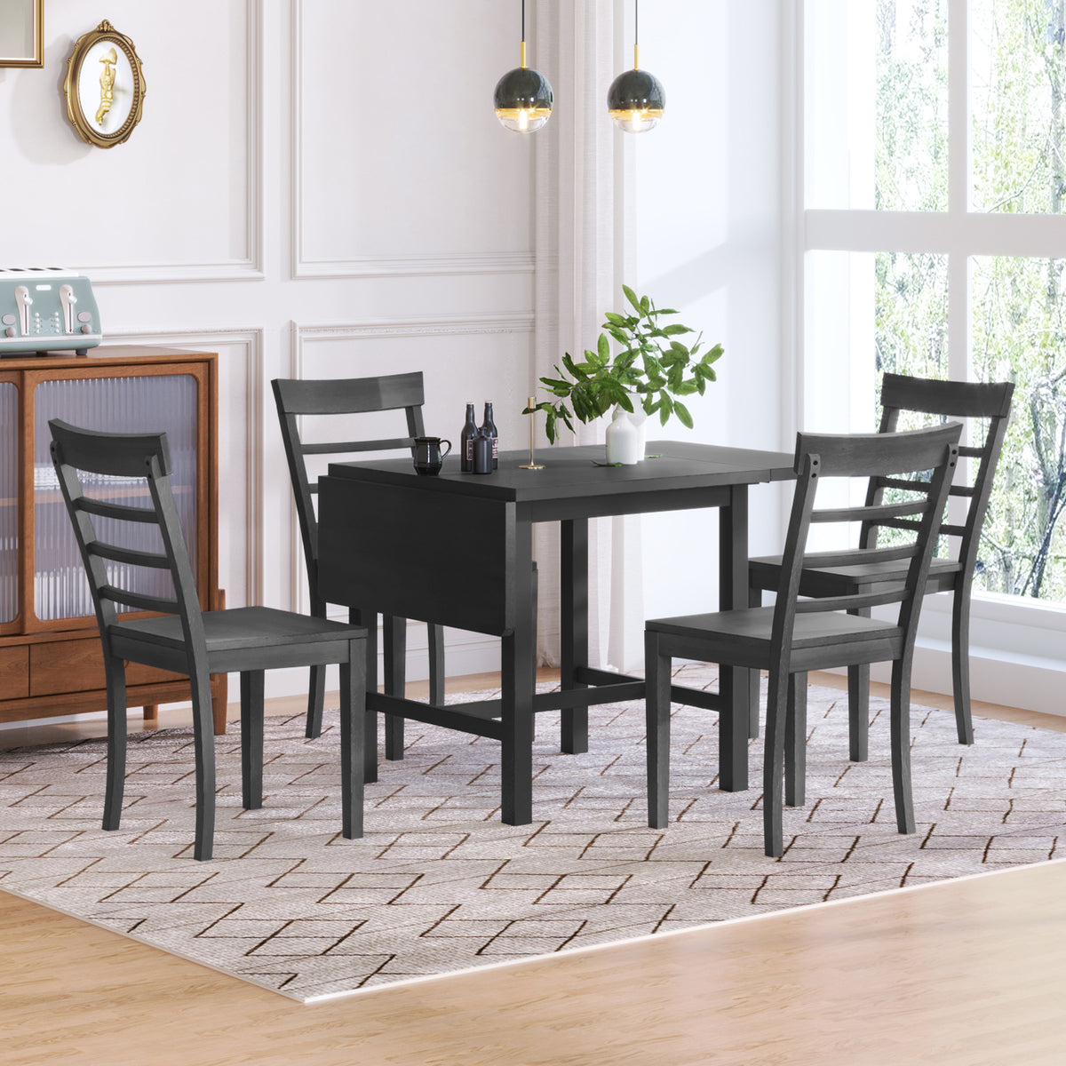 5-Piece Pendant Dining Set with Ladder Back Chairs