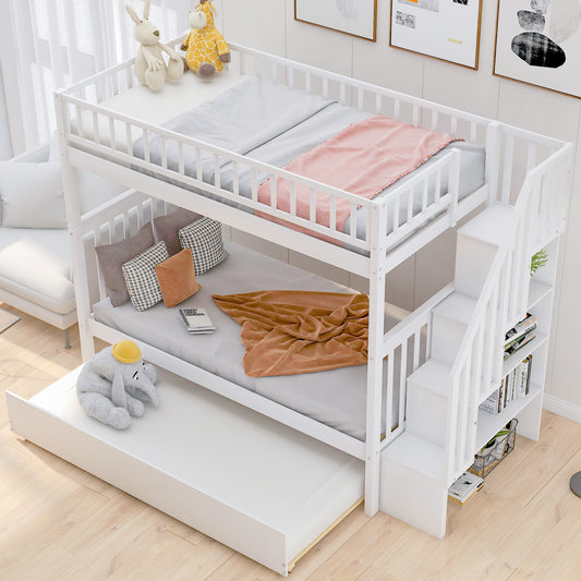 Twin Bunk Bed with Trundle White