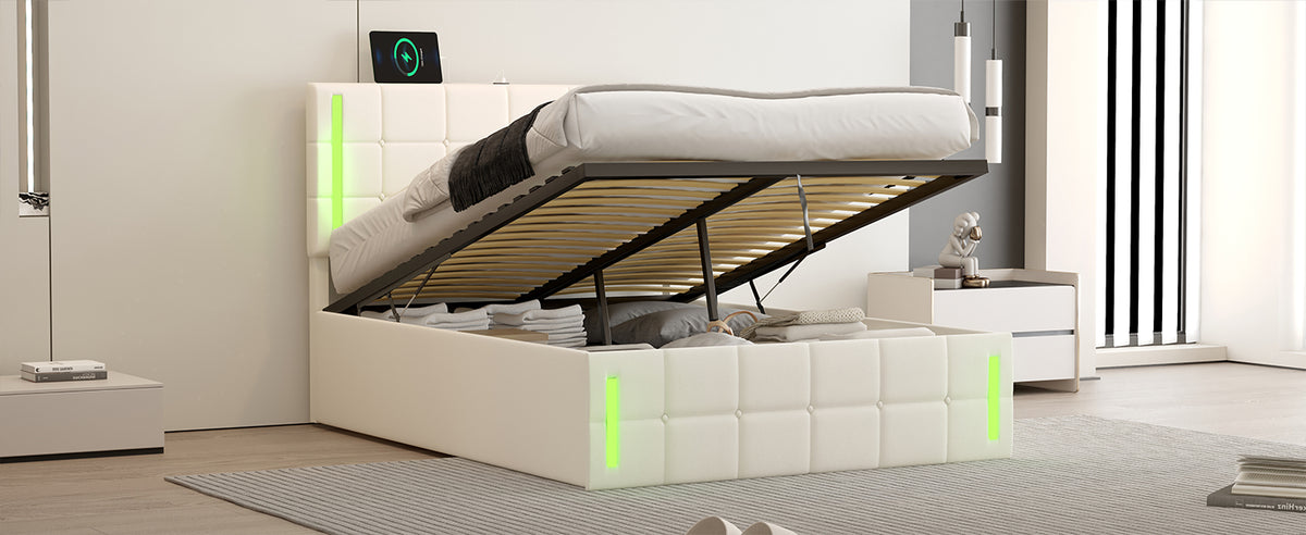 Full Hydraulic Storage Bed – White Finish