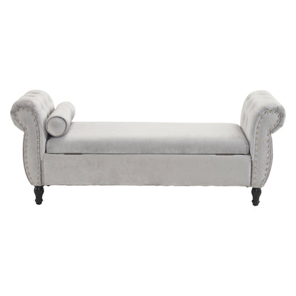 Velvet Storage Ottoman Bench Gray