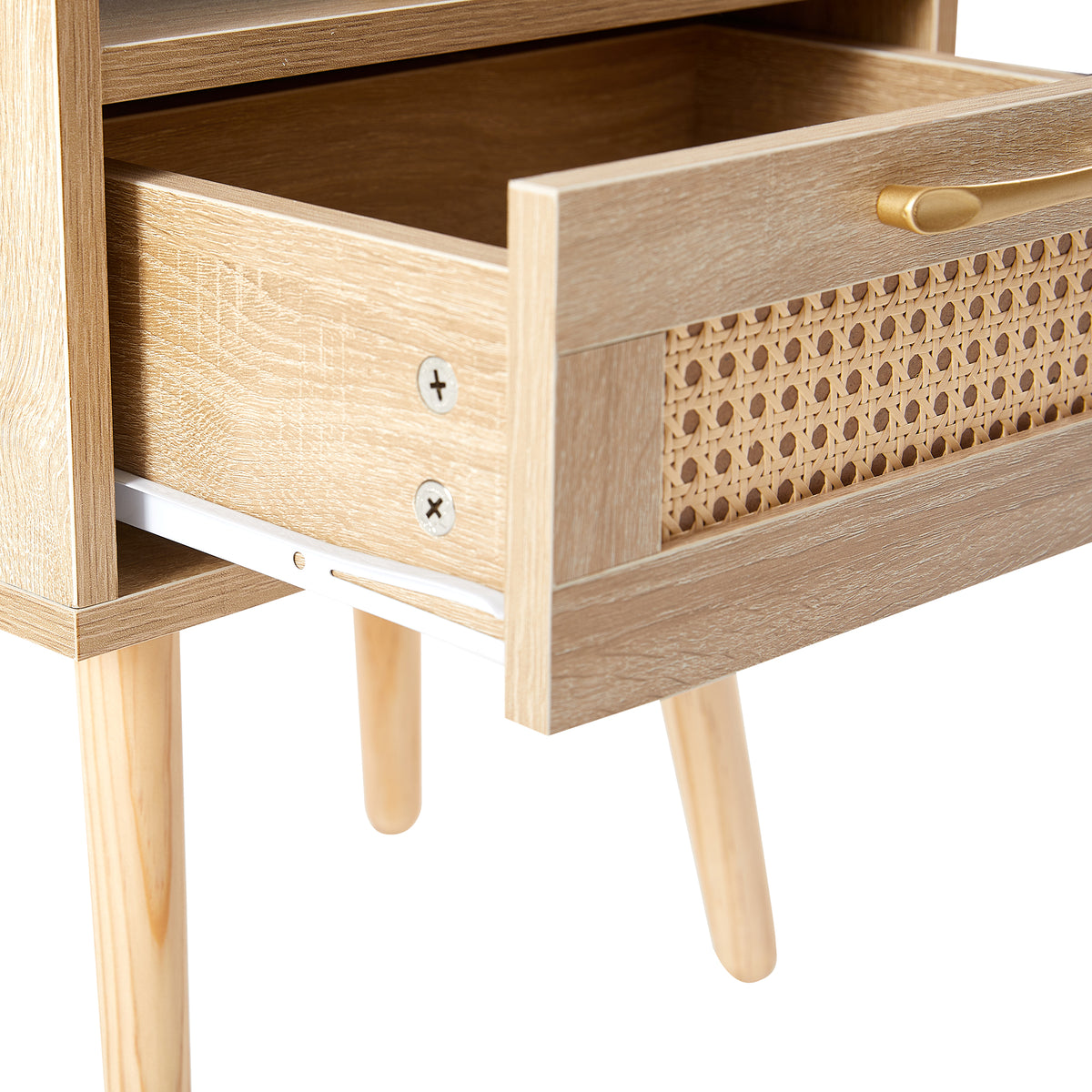 Rattan End Table with USB Ports and Drawer
