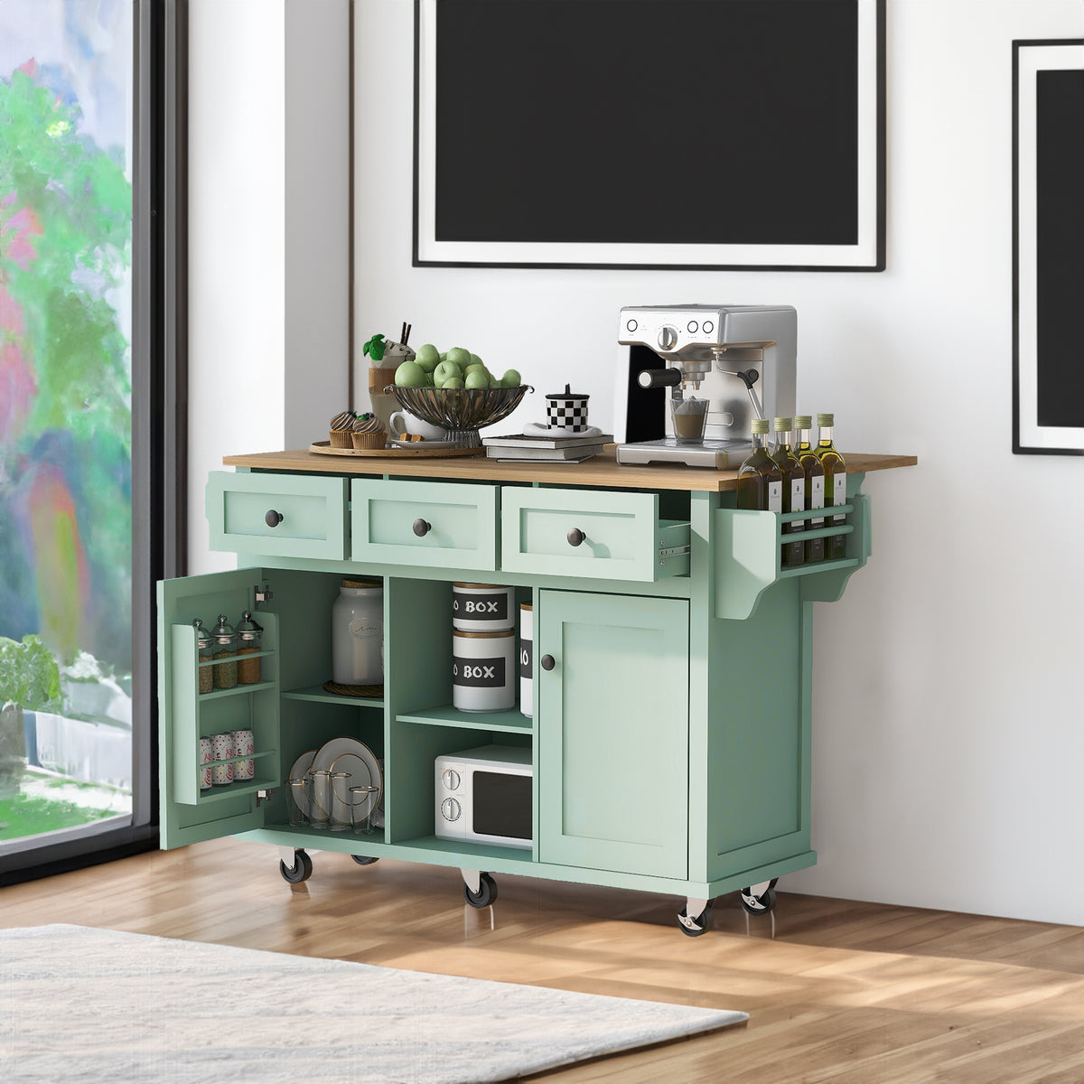 Kitchen Island Cart Mint Green