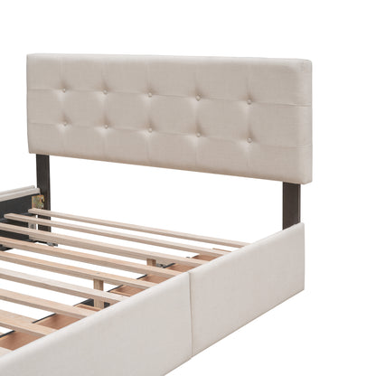 Upholstered Platform Bed Queen Dark Beige