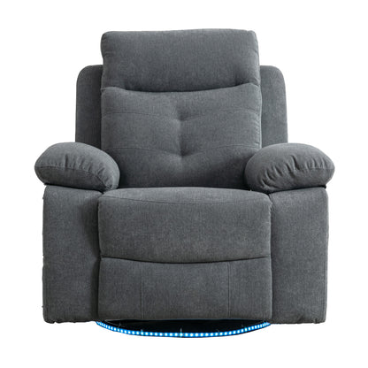Light Gray 270° Swivel Power Recliner Chair – Linen Upholstery with Bluetooth, LED, USB Charging & Storage