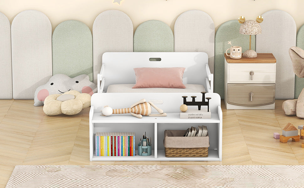 Twin Floor Bed with Guardrail White