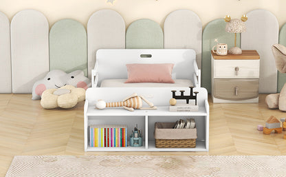 Twin Floor Bed with Guardrail White