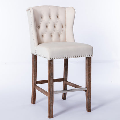 Upholstered Counter Bar Stools Set of 2 Beige