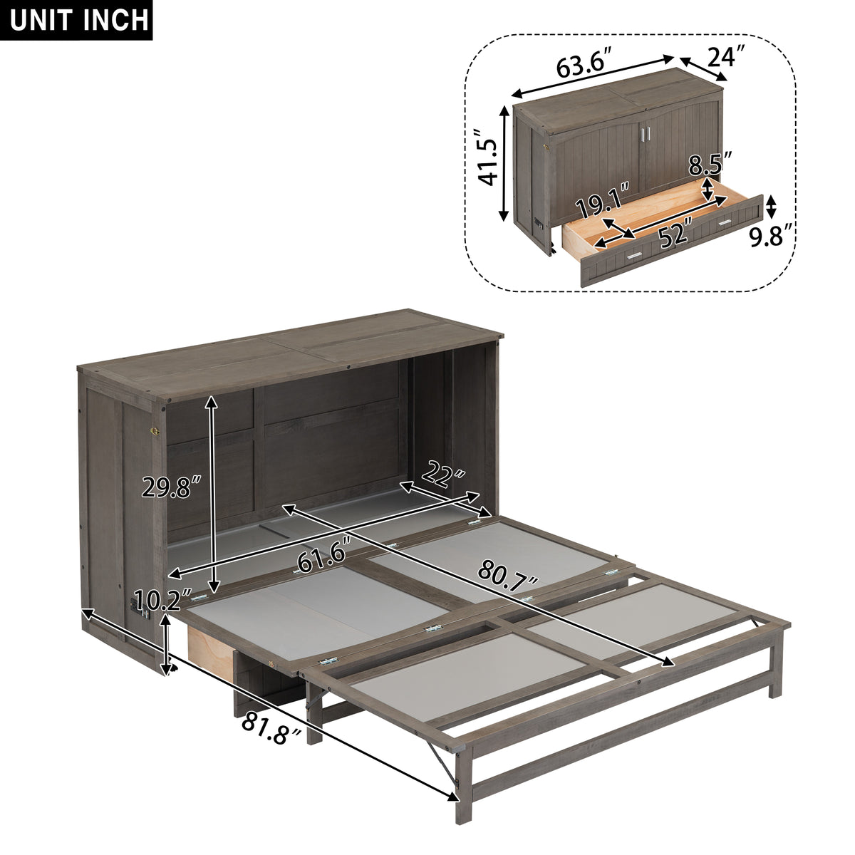 Queen Murphy Bed with Built-In Charging Station – Beige