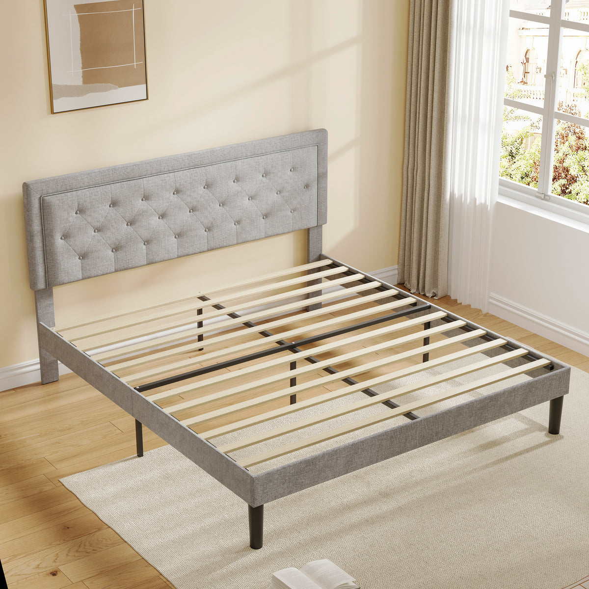 Light Grey Queen Bed with Adjustable Headboard