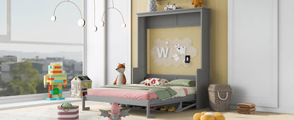 Queen Murphy Bed with Storage Gray