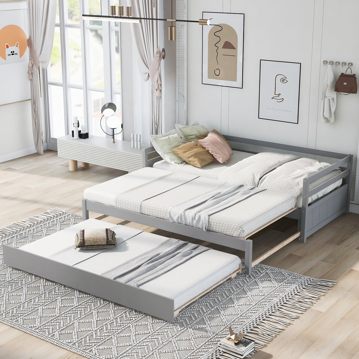 Twin or Double Trundle Daybed Gray