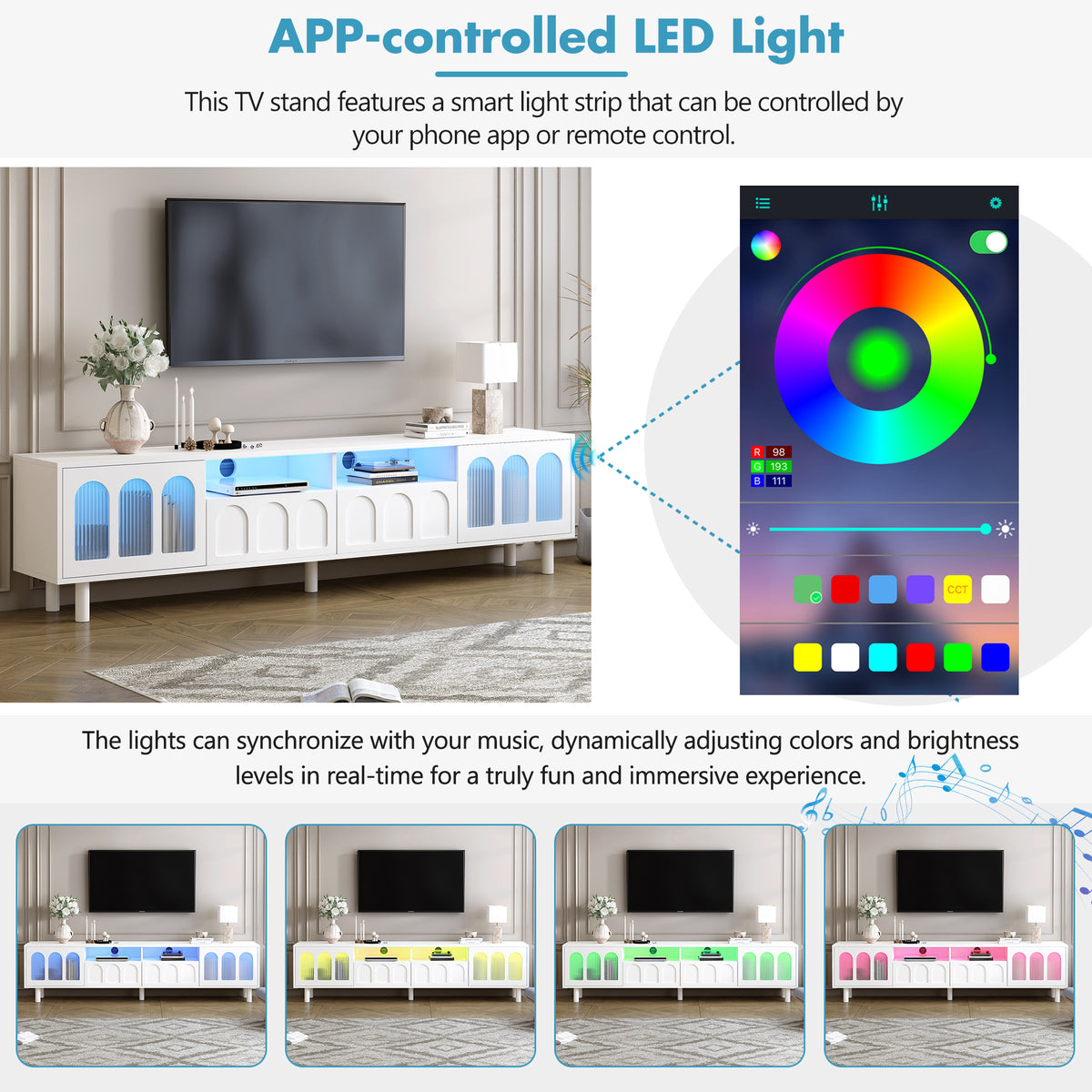 Cream Gloss LED TV Stand – 80”