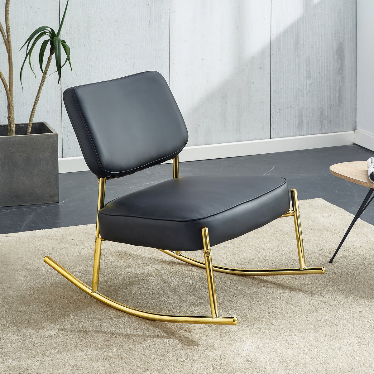 PU Leather Rocking Chair – Gold Metal Legs