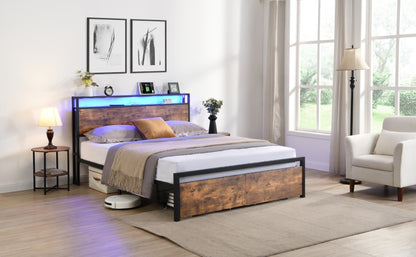 Full Size Storage Bed with LED Charging Station