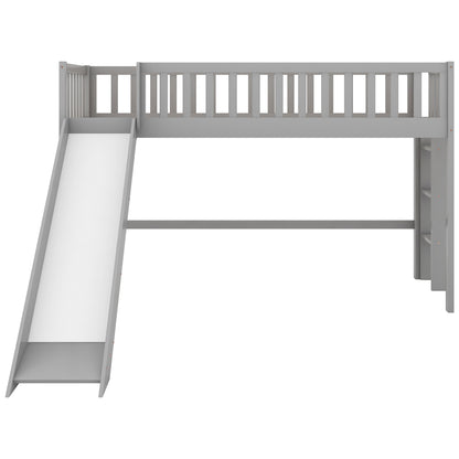 Twin Loft Bed with Ladder and Slide Gray