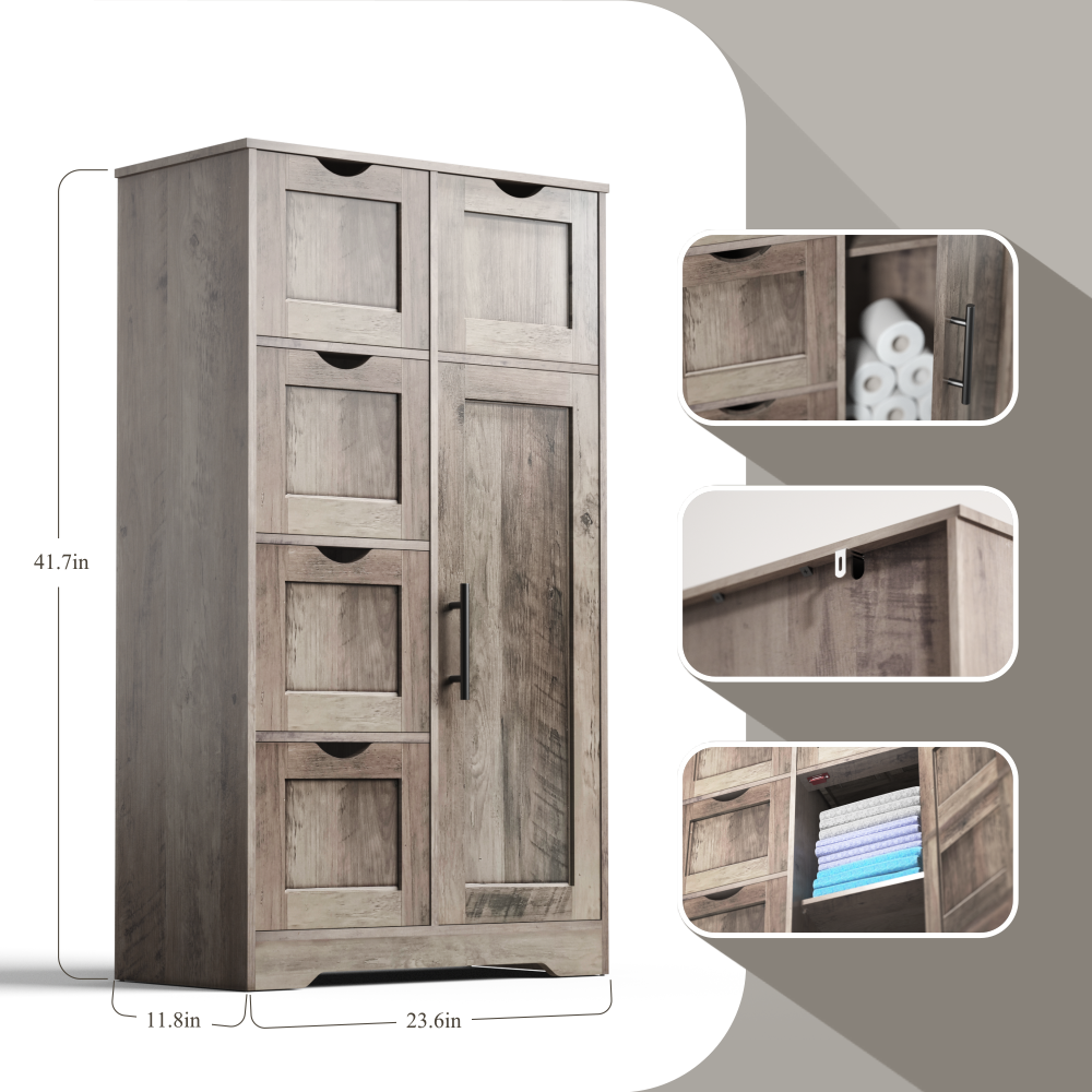 Tall Bathroom Cabinet – Grey Wood