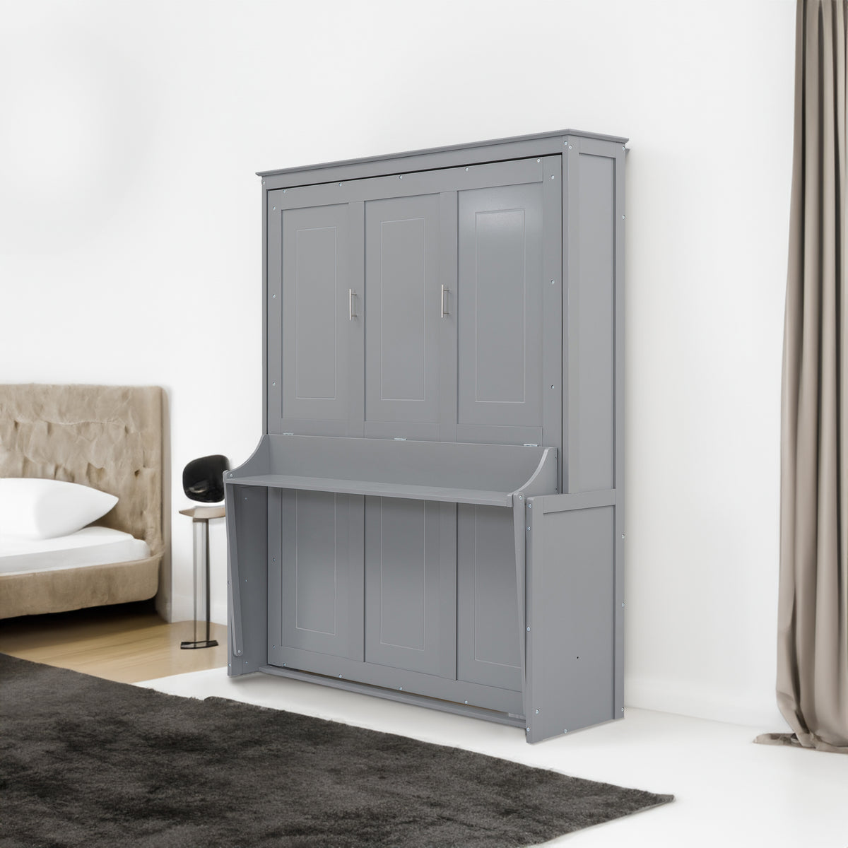 Queen Murphy Bed with Storage Gray