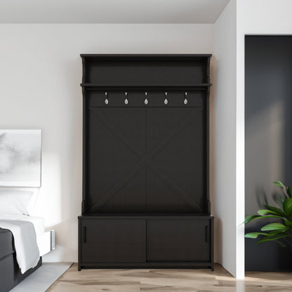 Hall Tree with Sliding Door and Hooks Black