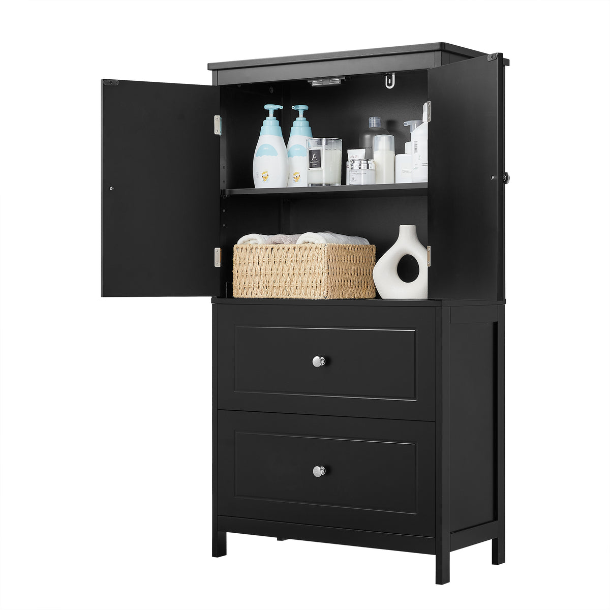 Black Bathroom Storage Cabinet with Drawers