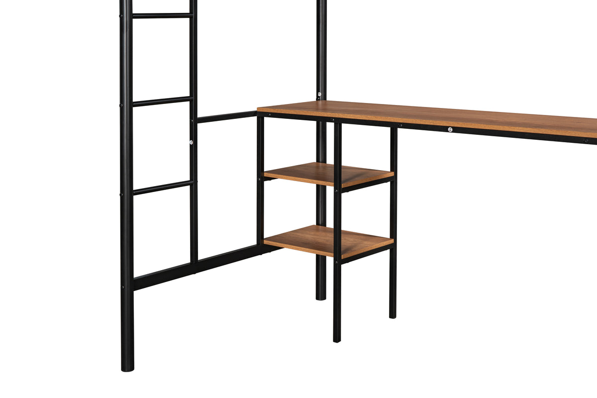 Heavy-Duty Twin Loft Bed with Built-In Shelves White