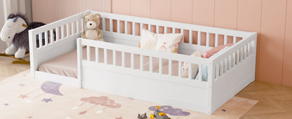 Wood Floor Twin Bed with Fence White