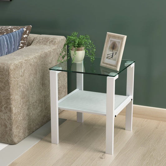 Glass Double-Layer Side Table White