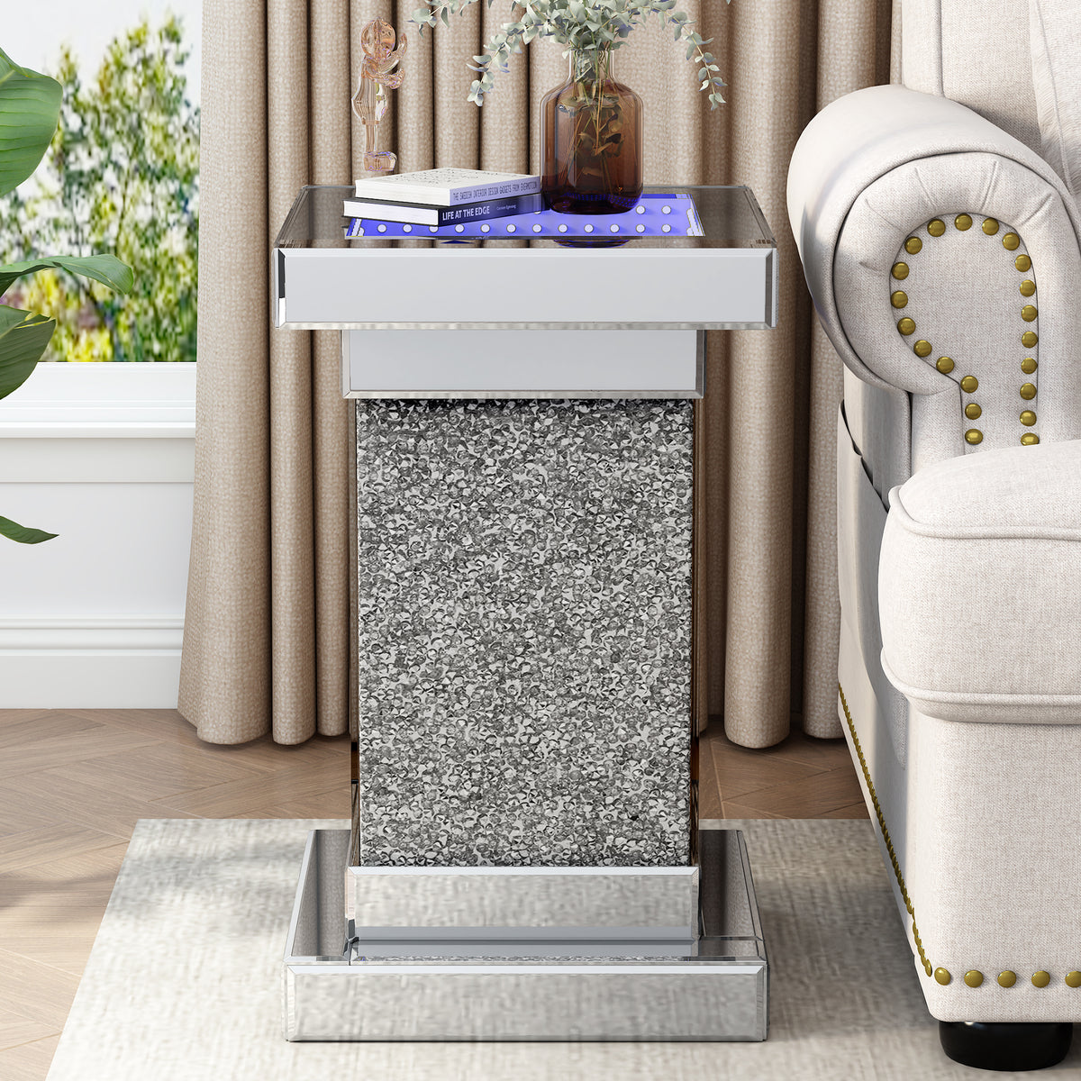 Silver Mirrored Coffee Table – LED Diamond Edge