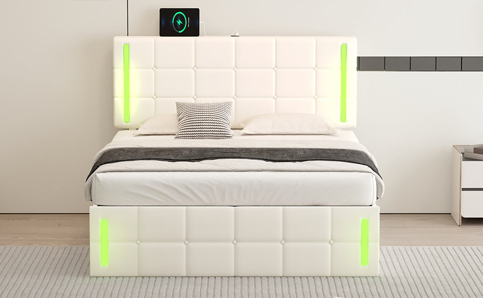 Full Hydraulic Storage Bed – White Finish