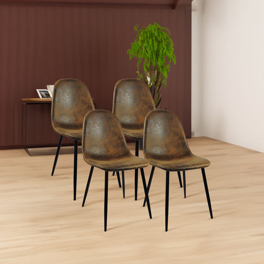 Modern Dining Chair Set (4 pcs) – Brown Upholstered Seats