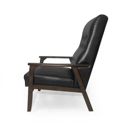 Mid-Century Modern Accent Chair Black Faux Leather