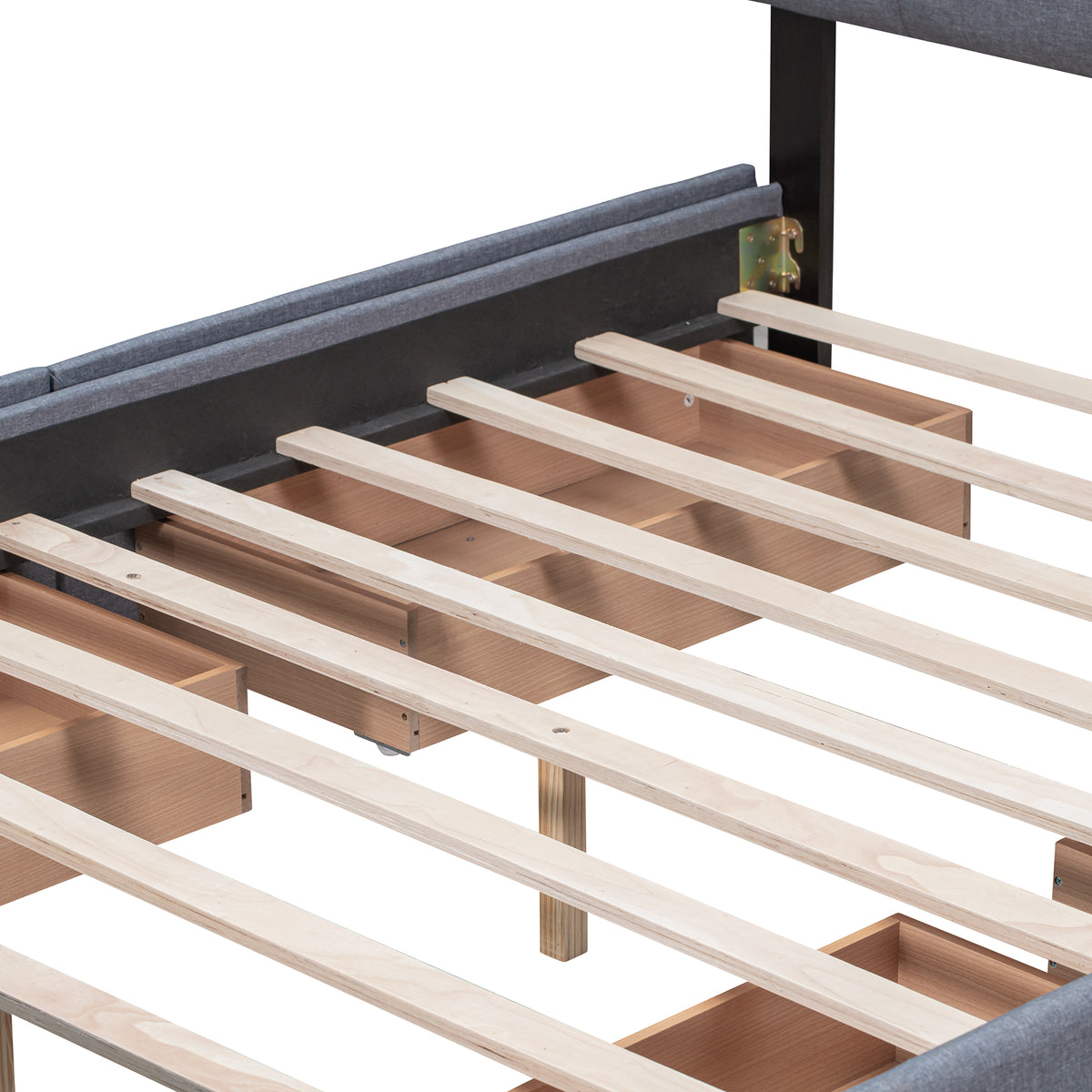 Upholstered Queen Platform Bed with Drawers Gray