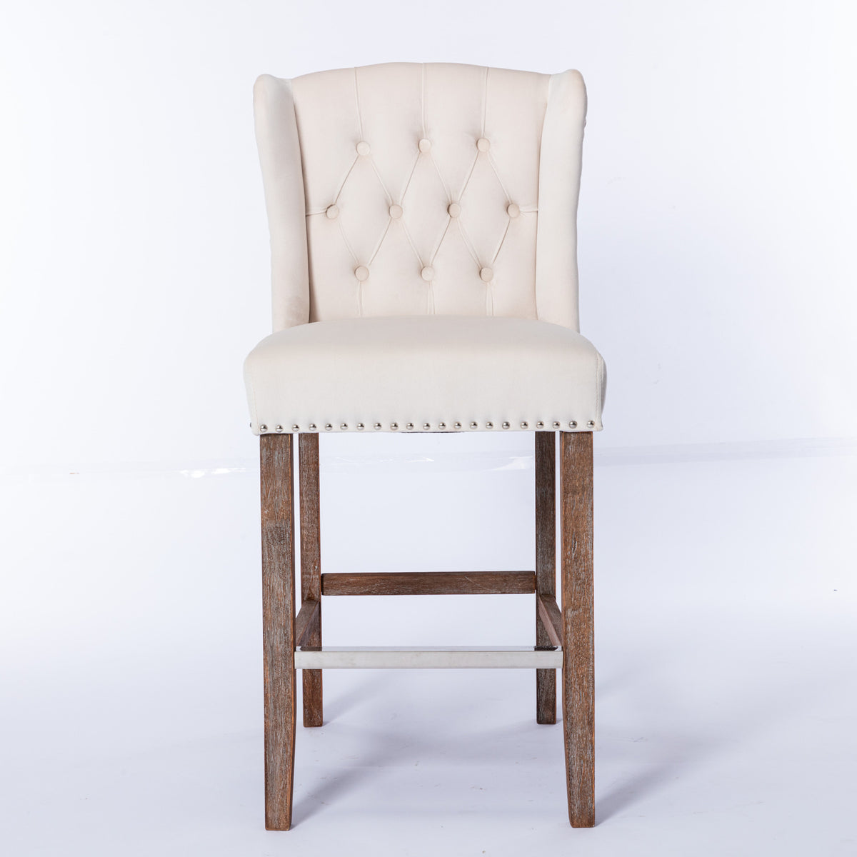 Upholstered Counter Bar Stools Set of 2 Beige