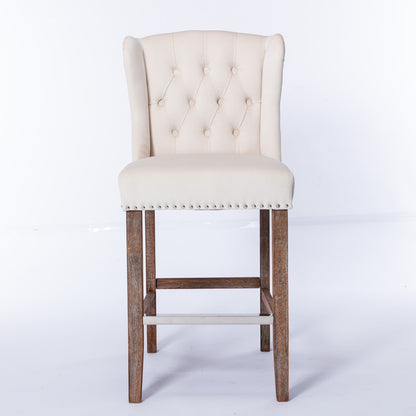 Upholstered Counter Bar Stools Set of 2 Beige