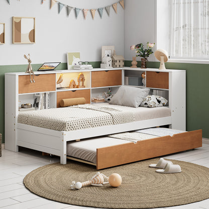 L-Shaped Captain’s Bed with LED Lights Walnut