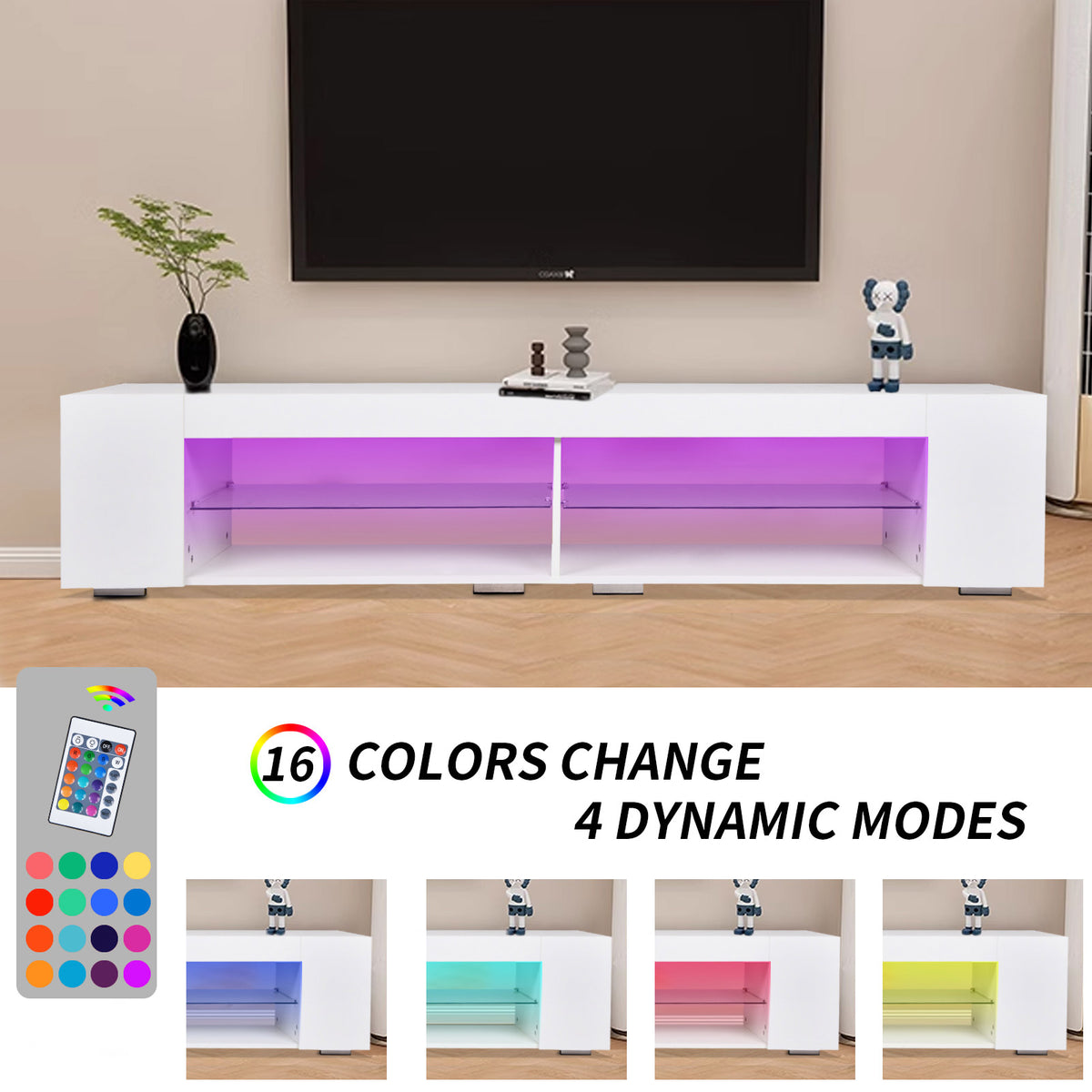 LED TV Stand High Gloss White