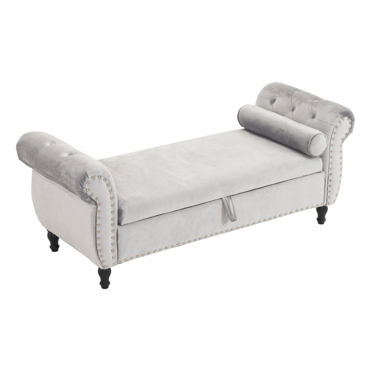 Velvet Storage Ottoman Bench Gray