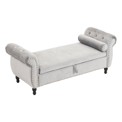 Velvet Storage Ottoman Bench Gray