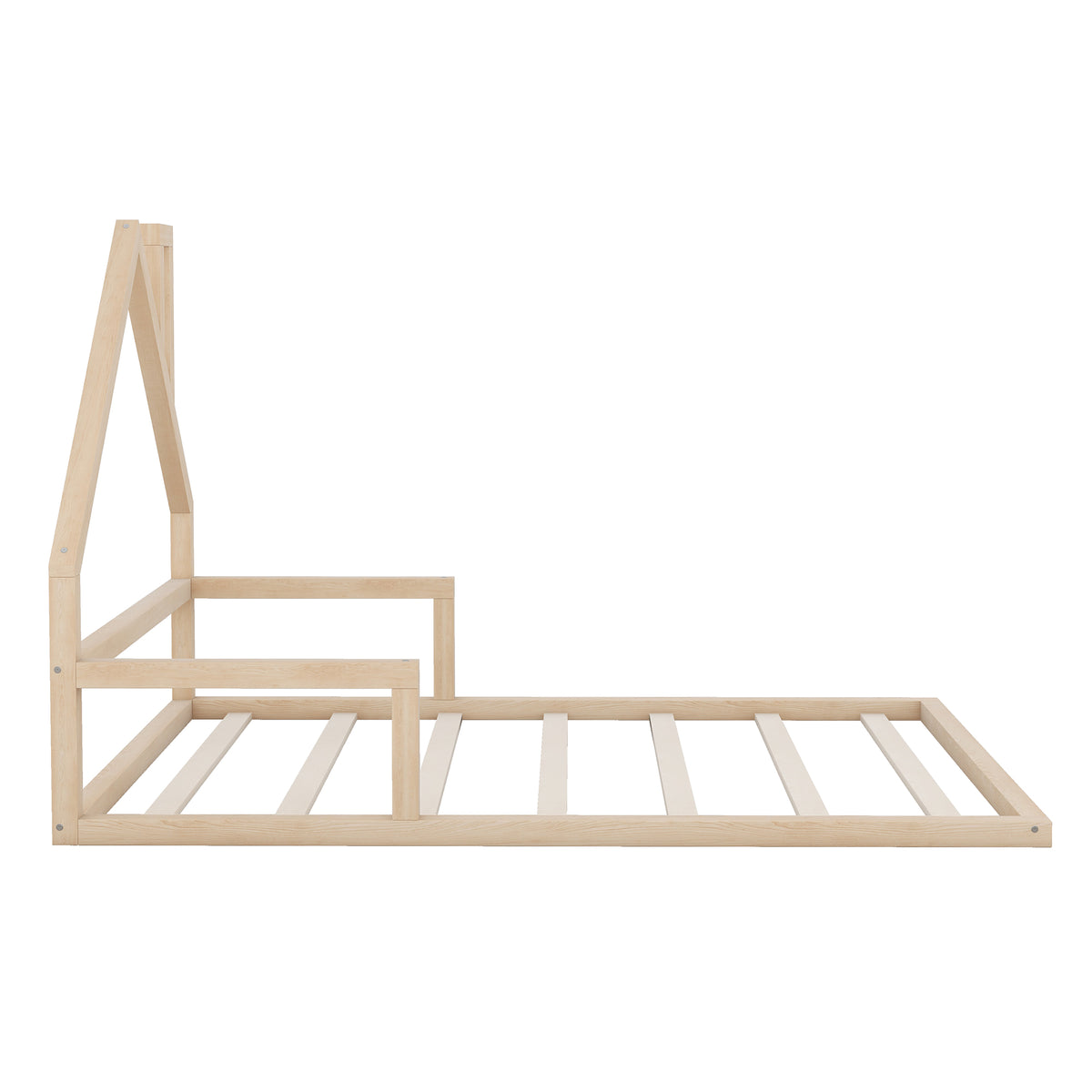 Full Wood Platform Bed with Fence Natural