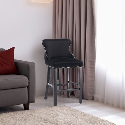 Velvet Bar Stools Set of 2 Black