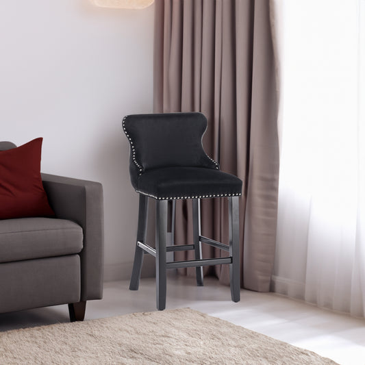 Velvet Bar Stools Set of 2 Black