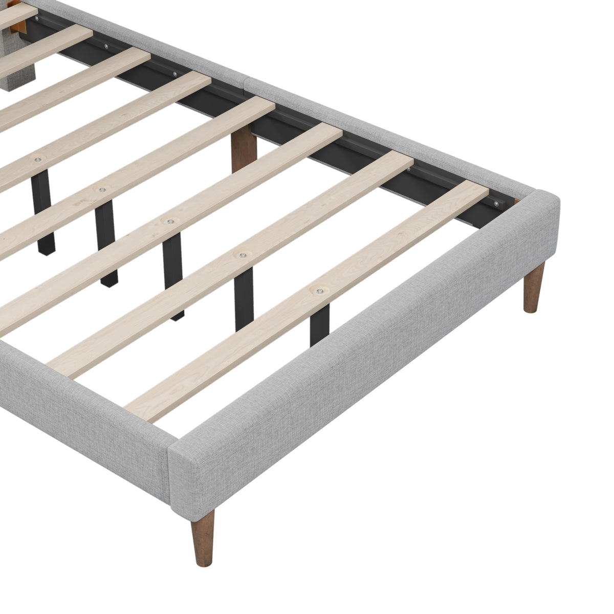 Upholstered Platform Bed with Vertical Channel Headboard Gray