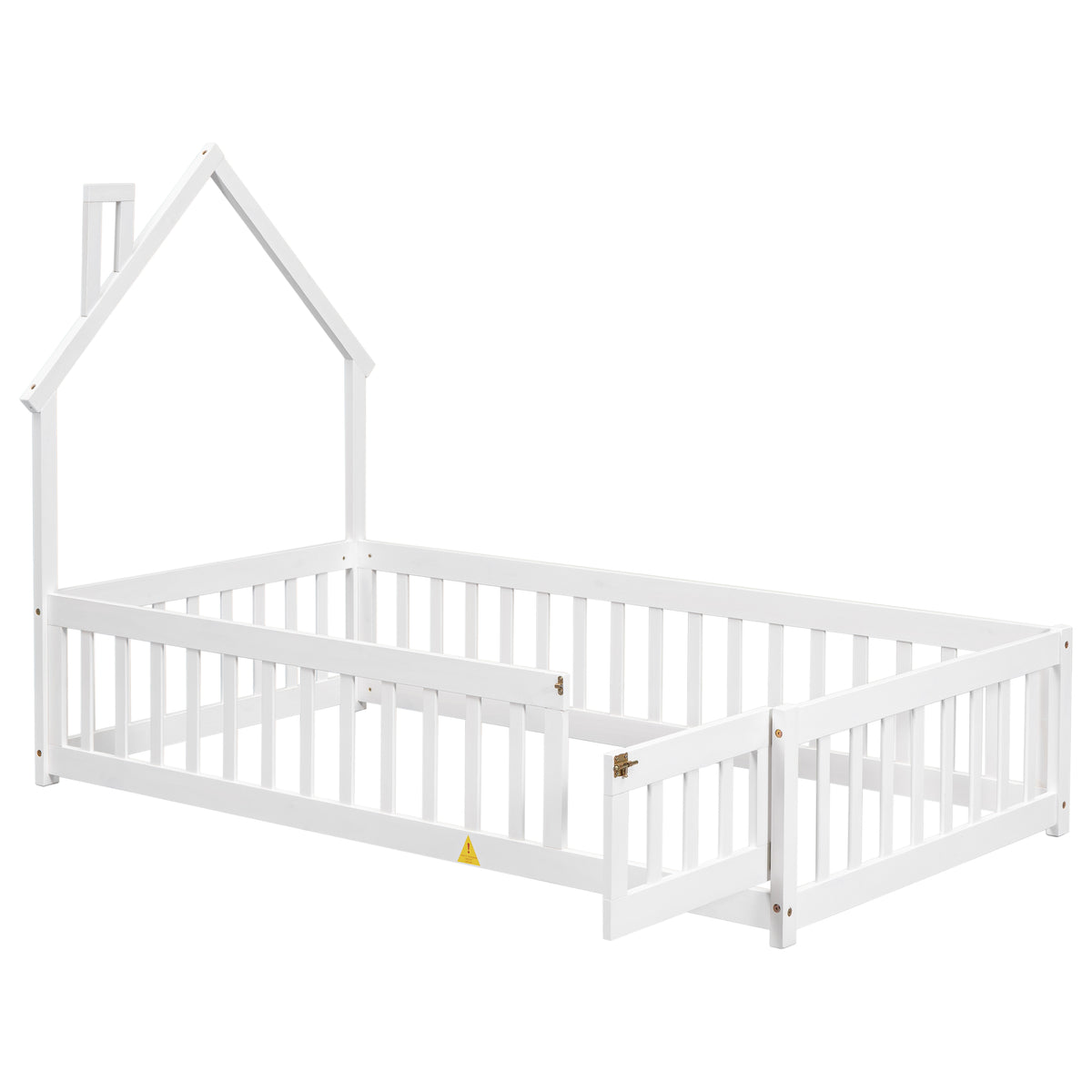 Twin Floor Bed with Fence – White Finish